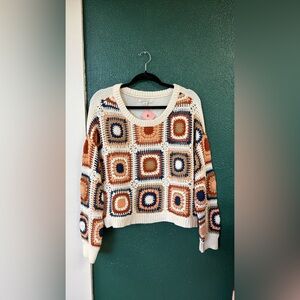 American Eagle Sz LColorful Crochet Pattern Sweater